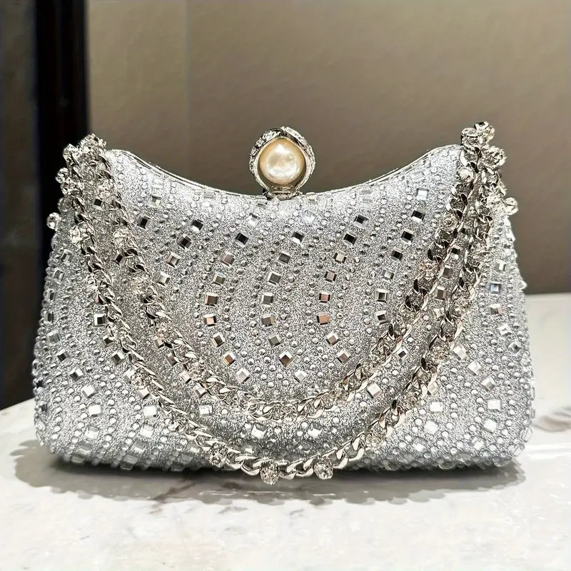 Luxurious Rhinestone Clutch Evening Bag – Sparkling Handheld Party Purse with Detachable Chain Strap, Elegant Accessory for Weddings & Formal Events
