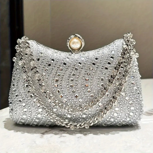 Luxurious Rhinestone Clutch Evening Bag – Sparkling Handheld Party Purse with Detachable Chain Strap, Elegant Accessory for Weddings & Formal Events