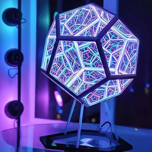 Infinite Dodecahedron RGBW Light – 3D Mirror Cube Lamp for Gaming Room, Desk Setup & Ambient Decor