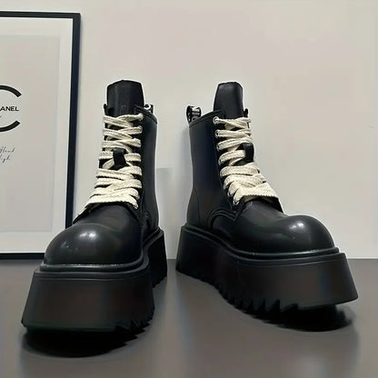 Men's Chunky Retro Boots – Height Boost, Side Zipper, Lace-Up, Thick Sole Streetwear Ankle Footwear