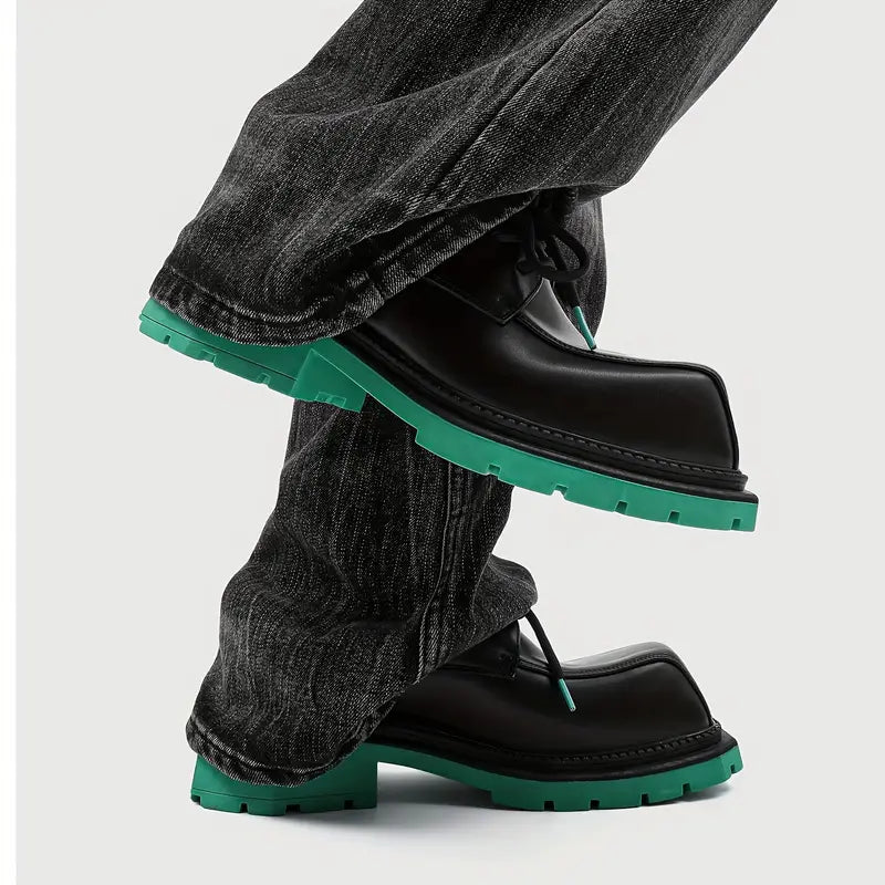 Men's Glossy Low-Top Lace-Up Shoes – Turquoise, Arch Support, Non-Slip Sole, Casual & Semi-Formal