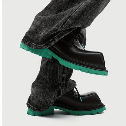 Men's Glossy Low-Top Lace-Up Shoes – Turquoise, Arch Support, Non-Slip Sole, Casual & Semi-Formal