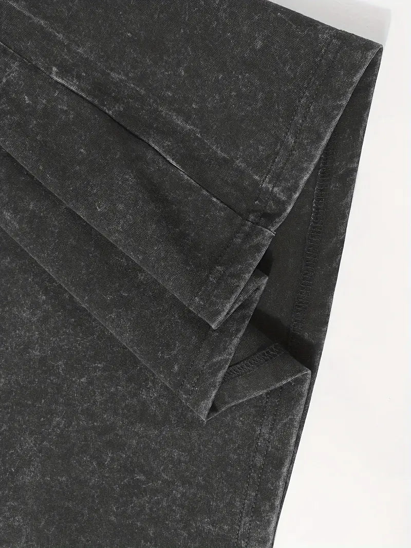 Men's Vintage Washed Cotton T-Shirt Drop Shoulder Loose Fit Round Neck Short Sleeve Retro Streetwear