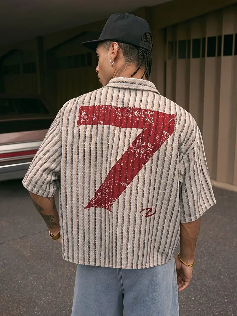 Men's Color Block Shirt Loose Fit Button-Up Non-Stretch Woven Fabric Beige Gray Red Striped Casual Top