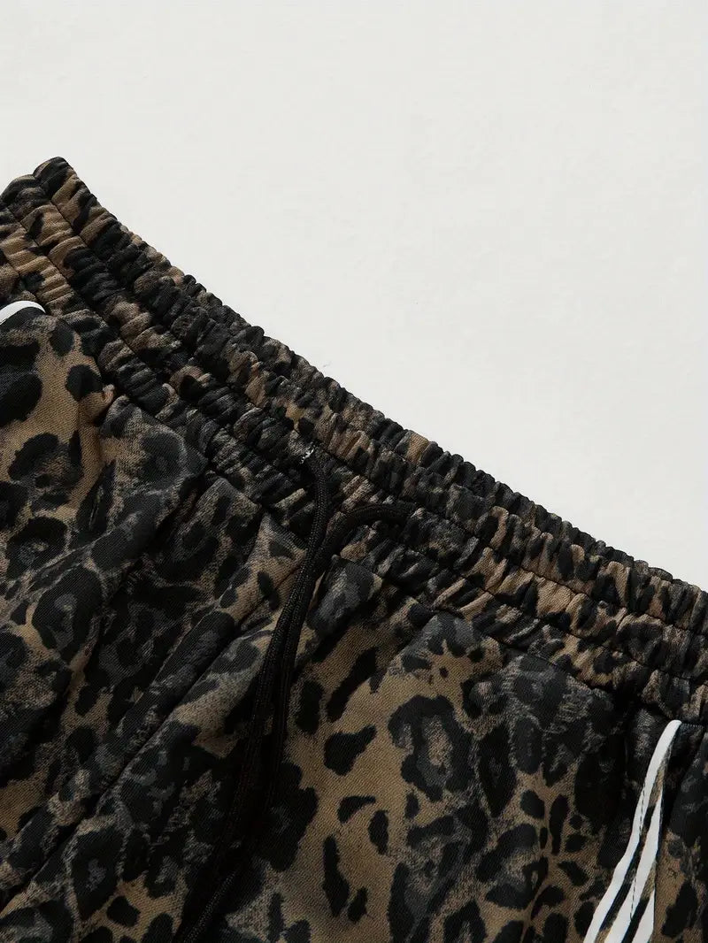 Men’s Leopard Print Sweatpants – Y2K Jungle Graphic Joggers with Drawstring Waist for Streetwear