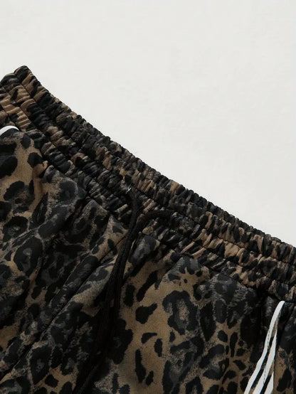 Men’s Leopard Print Sweatpants – Y2K Jungle Graphic Joggers with Drawstring Waist for Streetwear