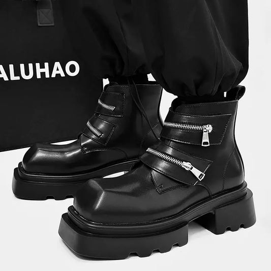 Men's Chunky Platform Ankle Boots – Slip-On & Lace-Up, Pointed Toe, Breathable Fabric, All-Season Style