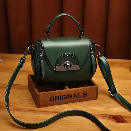 Women’s Retro Apple-Shaped Crossbody Bag – Soft Synthetic Leather, Black with Golden-Tone Hardware, Adjustable Strap & Zipper Closure