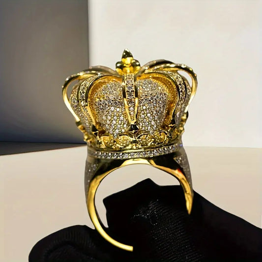 Men’s King Crown Moissanite Ring – 925 Sterling Silver, Hip-Hop Street Style, Iced-Out Pinky Ring