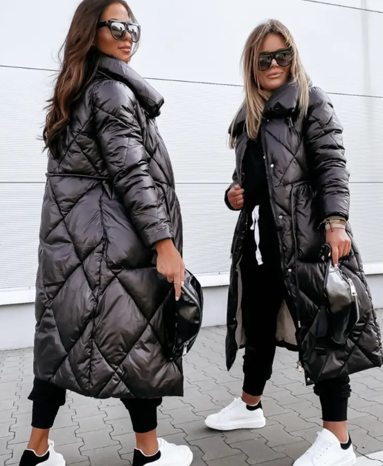 Women's Plus Size Hooded Full-Zip Jacket Long Sleeve Winter Coat with Lapel Collar Golden-Tone Thigh Length