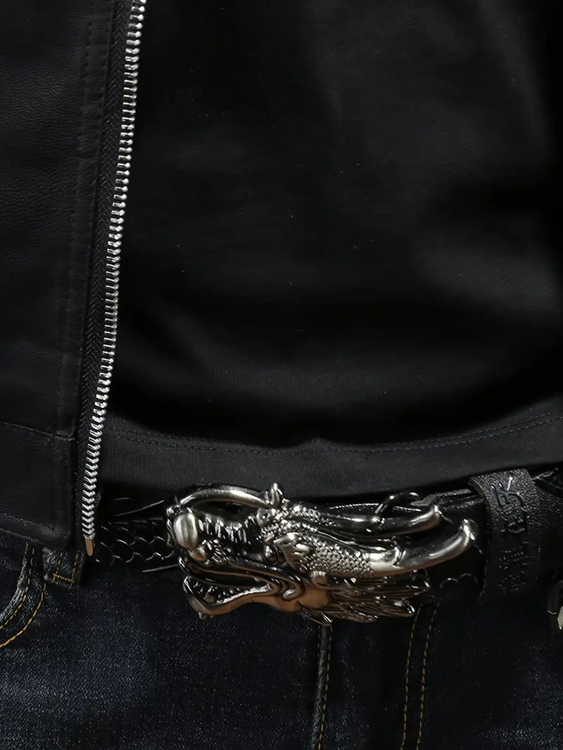 Men's Retro PU Biker Jacket Zip-Up Stand Collar Faux Leather Casual Outerwear for Spring Fall