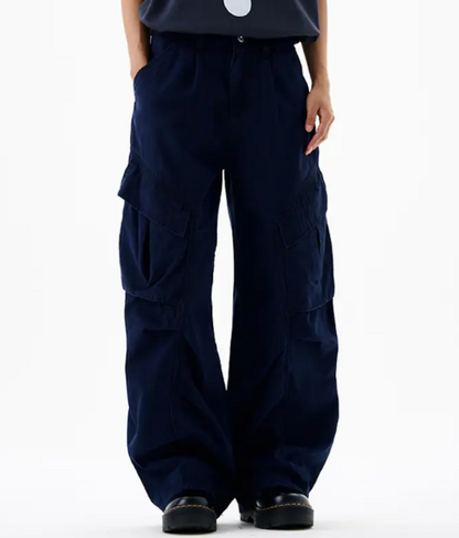 Men’s Cargo Pants – Loose Fit Draped Trousers with Large Pockets, Retro Streetwear Style Royal Blue