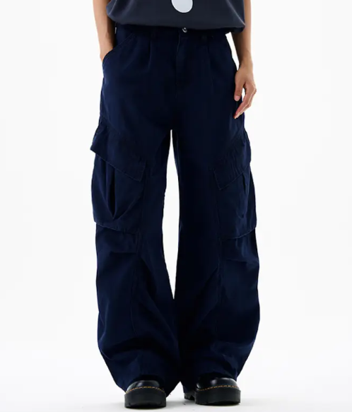 Men’s Cargo Pants – Loose Fit Draped Trousers with Large Pockets, Retro Streetwear Style Royal Blue