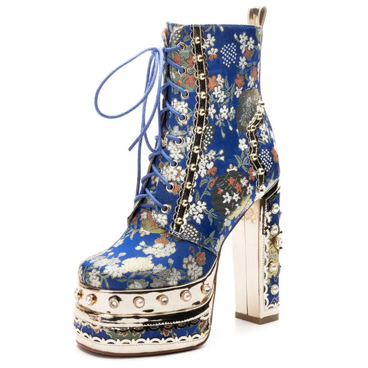 Women’s Platform Super High Heel Boots – Rivet Strap Design, Thick Sole Heightening Style for Weddings & Parties
