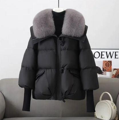 Women's Winter Coat with Faux Fur Collar Padded Insulation Button Closure Long Sleeve Casual Outerwear