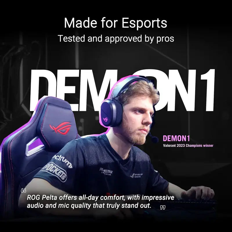 ASUS ROG Pelta Wireless Gaming Headset – Tri-Mode Connectivity (BT, 2.4GHz, USB-C), RGB Lighting, 70-Hour Battery, Super-Wideband Mic – Black