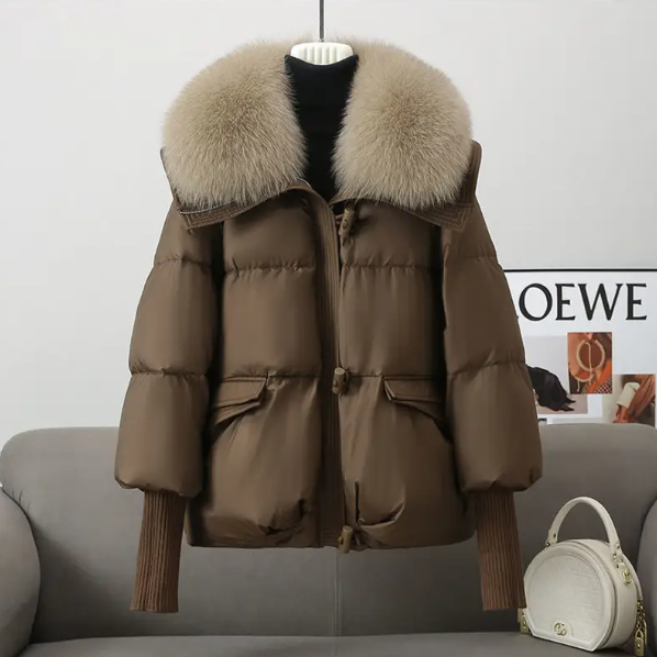 Women's Winter Coat with Faux Fur Collar Padded Insulation Button Closure Long Sleeve Casual Outerwear