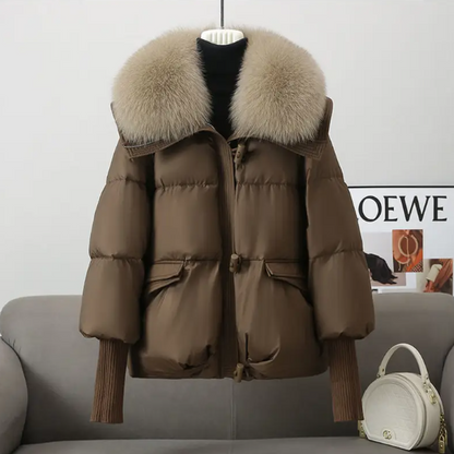 Women's Winter Coat with Faux Fur Collar Padded Insulation Button Closure Long Sleeve Casual Outerwear