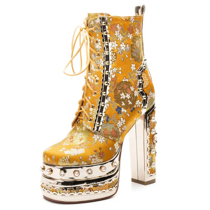 Women’s Platform Super High Heel Boots – Rivet Strap Design, Thick Sole Heightening Style for Weddings & Parties