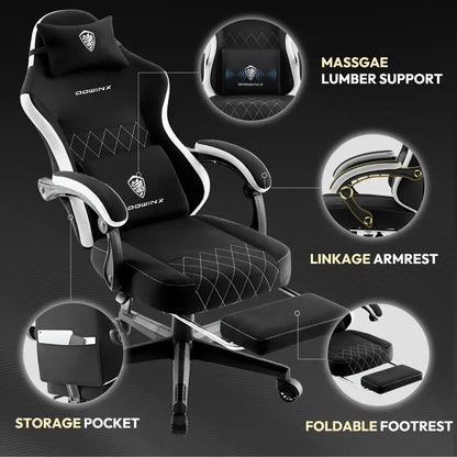 Big & Tall Ergonomic Gaming Chair – Breathable Fabric, Massage Lumbar Support, Adjustable Headrest & Footrest