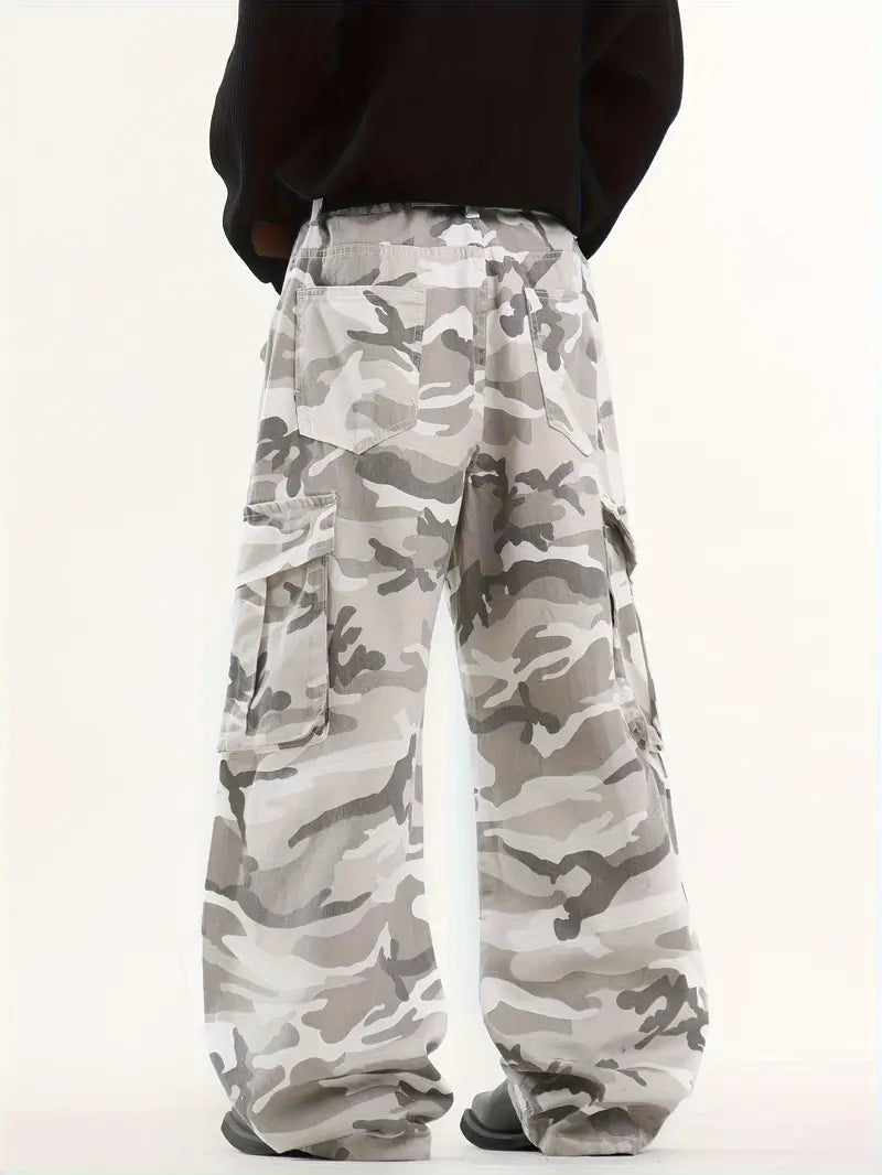 Unisex Camouflage Cargo Pants – Loose Fit Denim Trousers with Pockets for Hip-Hop Streetwear