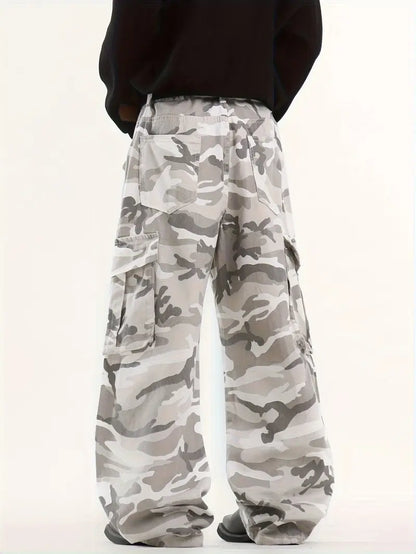 Unisex Camouflage Cargo Pants – Loose Fit Denim Trousers with Pockets for Hip-Hop Streetwear