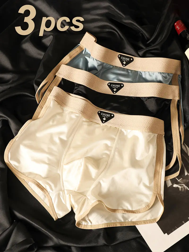 3pcs Men's Ice Fiber Boxer Briefs – Ultra-Thin Seamless Underwear, Breathable Full Coverage Fit