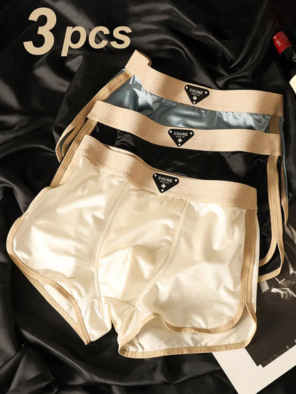 3pcs Men's Ice Fiber Boxer Briefs – Ultra-Thin Seamless Underwear, Breathable Full Coverage Fit