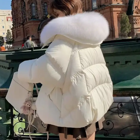 Women's Winter Coat with Faux Fur Collar Padded Insulation Button Closure Long Sleeve Casual Outerwear