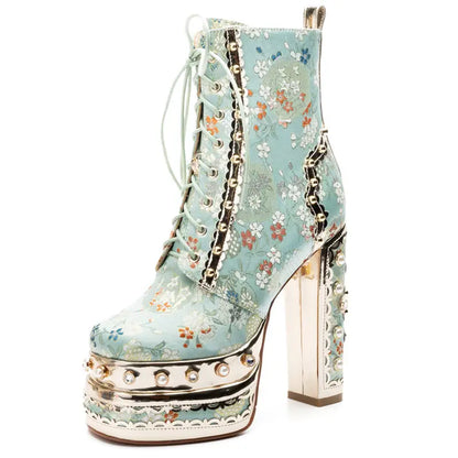 Women’s Platform Super High Heel Boots – Rivet Strap Design, Thick Sole Heightening Style for Weddings & Parties