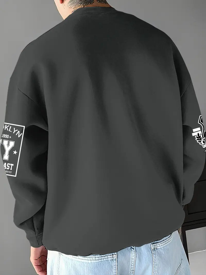 Men's Brooklyn Streetwear Sweatshirt – NYC Graphic Pullover, Loose Fit Crewneck, Urban Hip-Hop Style