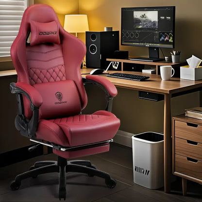 Big & Tall Ergonomic Gaming Chair – Massage Lumbar Support, Adjustable Footrest, Faux Leather, 350lbs Capacity