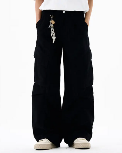 Men’s Cargo Pants – Loose Fit Draped Trousers with Large Pockets, Retro Streetwear Style Black