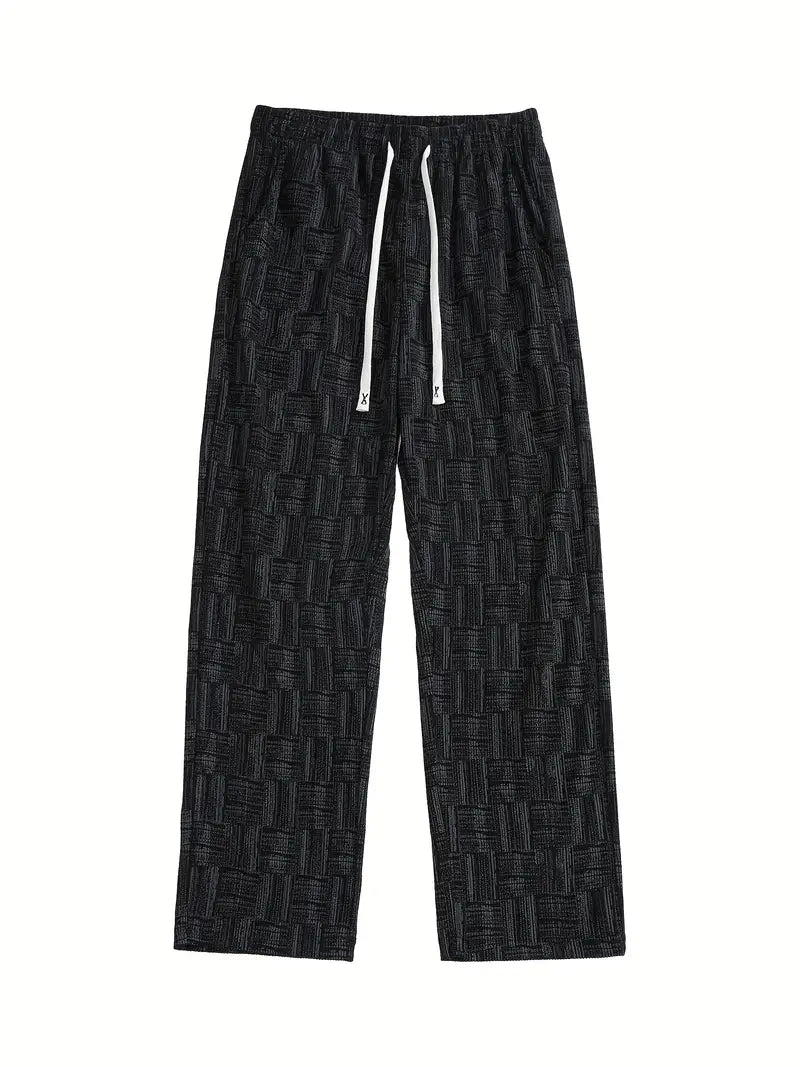 Men’s Corduroy Joggers – Plaid Straight-Leg Pants with Elastic Waist & Drawstring for Outdoor Wear