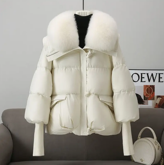 Women's Winter Coat with Faux Fur Collar Padded Insulation Button Closure Long Sleeve Casual Outerwear