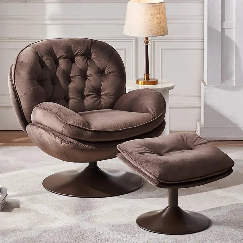 Velvet Swivel Accent Chair with Ottoman – Modern Tufted Armchair, 360° Rotation, Footrest Included