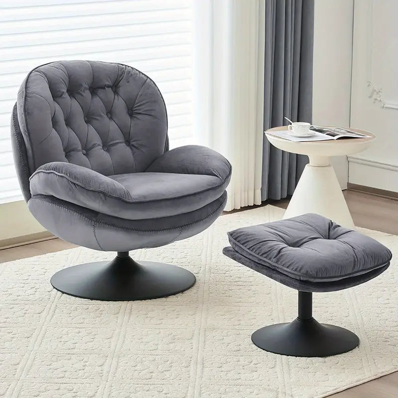 Velvet Swivel Accent Chair with Ottoman – Modern Tufted Armchair, 360° Rotation, Footrest Included