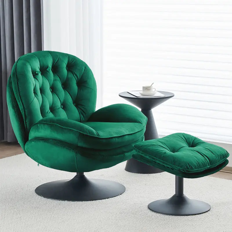 Velvet Swivel Accent Chair with Ottoman – Modern Tufted Armchair, 360° Rotation, Footrest Included