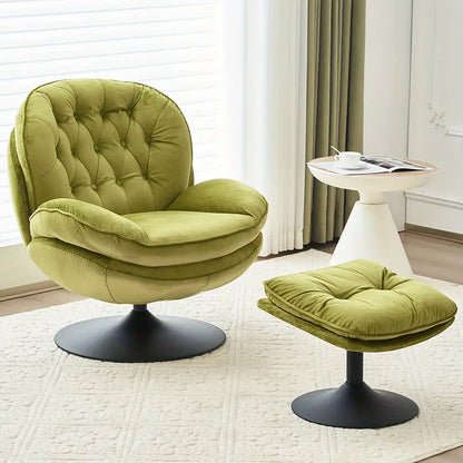 Velvet Swivel Accent Chair with Ottoman – Modern Tufted Armchair, 360° Rotation, Footrest Included