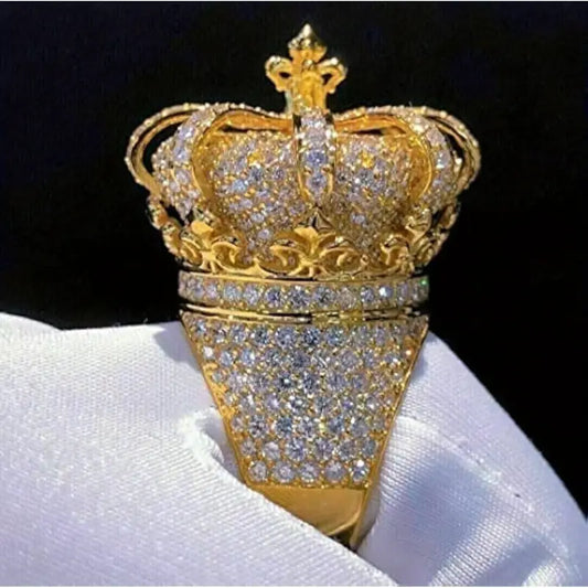 Men’s King Crown Moissanite Ring – 925 Sterling Silver, Hip-Hop Street Style, Iced-Out Pinky Ring