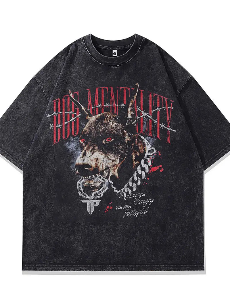 Men's Vintage Cotton T-Shirt Dog Graphic Print Loose Fit Short Sleeve Soft Breathable Summer Streetwear