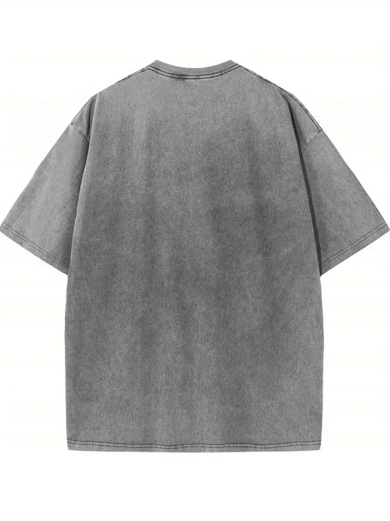 Men's Vintage Monaco Racing Graphic T-Shirt Heavyweight Cotton Loose Fit Washed Finish Short Sleeve Tee Grey