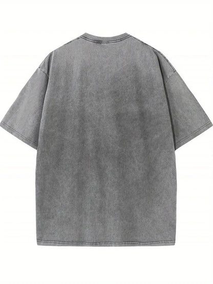 Men's Vintage Monaco Racing Graphic T-Shirt Heavyweight Cotton Loose Fit Washed Finish Short Sleeve Tee Grey