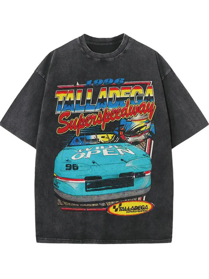 Men's Vintage Monaco Racing Graphic T-Shirt Heavyweight Cotton Loose Fit Washed Finish Short Sleeve Tee