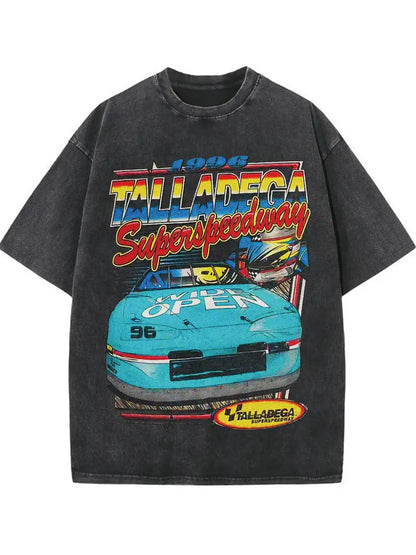 Men's Vintage Monaco Racing Graphic T-Shirt Heavyweight Cotton Loose Fit Washed Finish Short Sleeve Tee