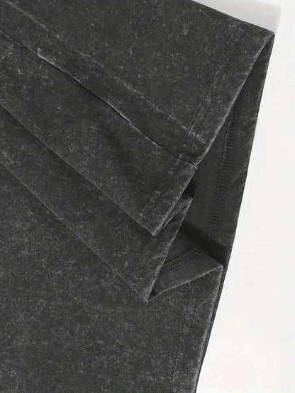 Men's Summer Loose Fit T-Shirt Thick Wax-Washed Cotton Round Neck Short Sleeve Street Outdoor Tee