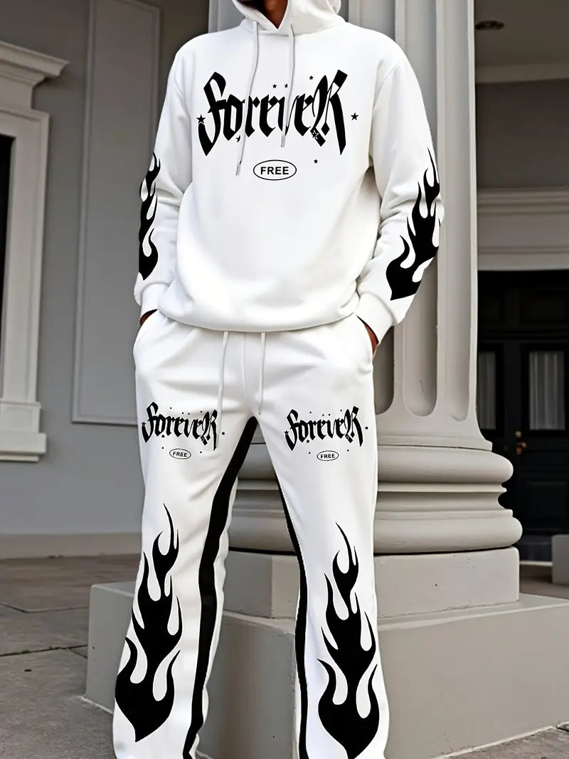 Men’s Streetwear Hoodie Set – Geometric Print Sweatshirt & Joggers – Urban Casual Outfit