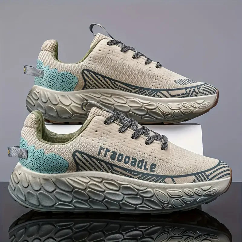 Men's Lightweight Thick-Soled Sports Sneakers – Breathable Low-Top Running Shoes with Cushioned PVC Sole, Arch Support & Non-Slip Grip – Grey/Black