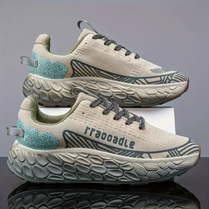 Men's Lightweight Thick-Soled Sports Sneakers – Breathable Low-Top Running Shoes with Cushioned PVC Sole, Arch Support & Non-Slip Grip – Grey/Black