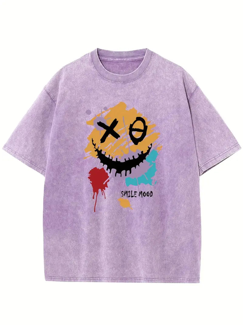 Men's Vintage Washed Cotton T-Shirt Drop Shoulder Loose Fit Round Neck Short Sleeve Retro Streetwear